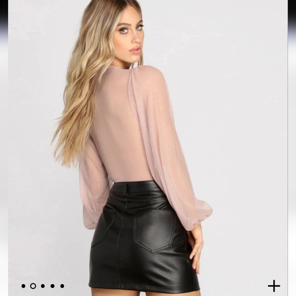 WINDSOR Shimmer Babe Bubble Sleeve Bodysuit, Tan (looks more Blush pink) L - Picture 2 of 12